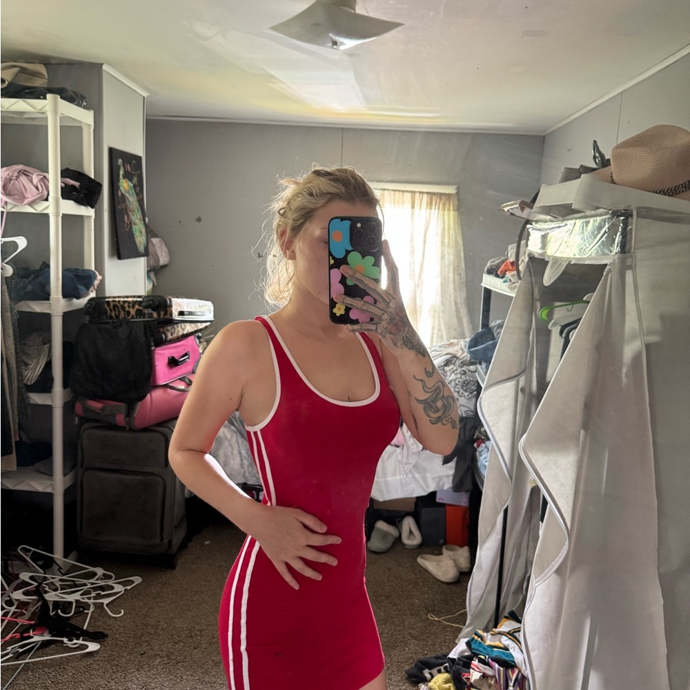 Bozzolo Red and White Bodycon Dress